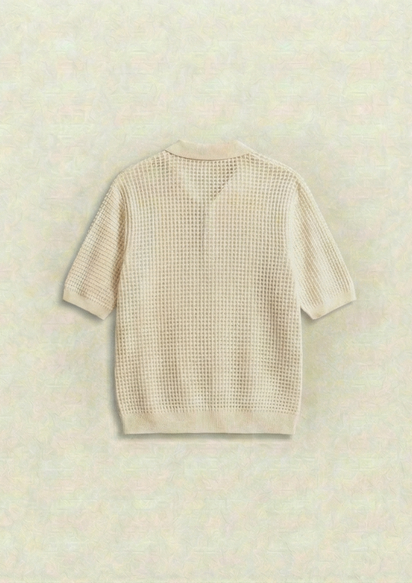 Waffle Knit Zipper Polo T-Shirt - Cream