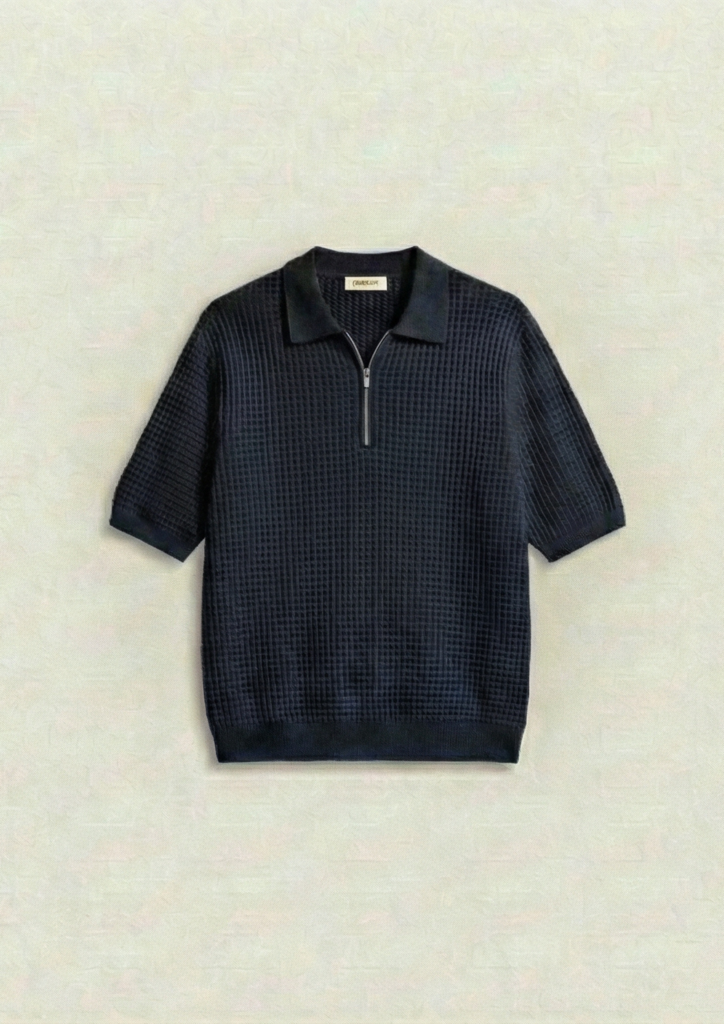 Pack of 2 – Waffle Knit Zipper Polo - (Black – Desert Sand)
