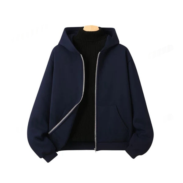 Navy Blue Fleece Zipper With Highneck