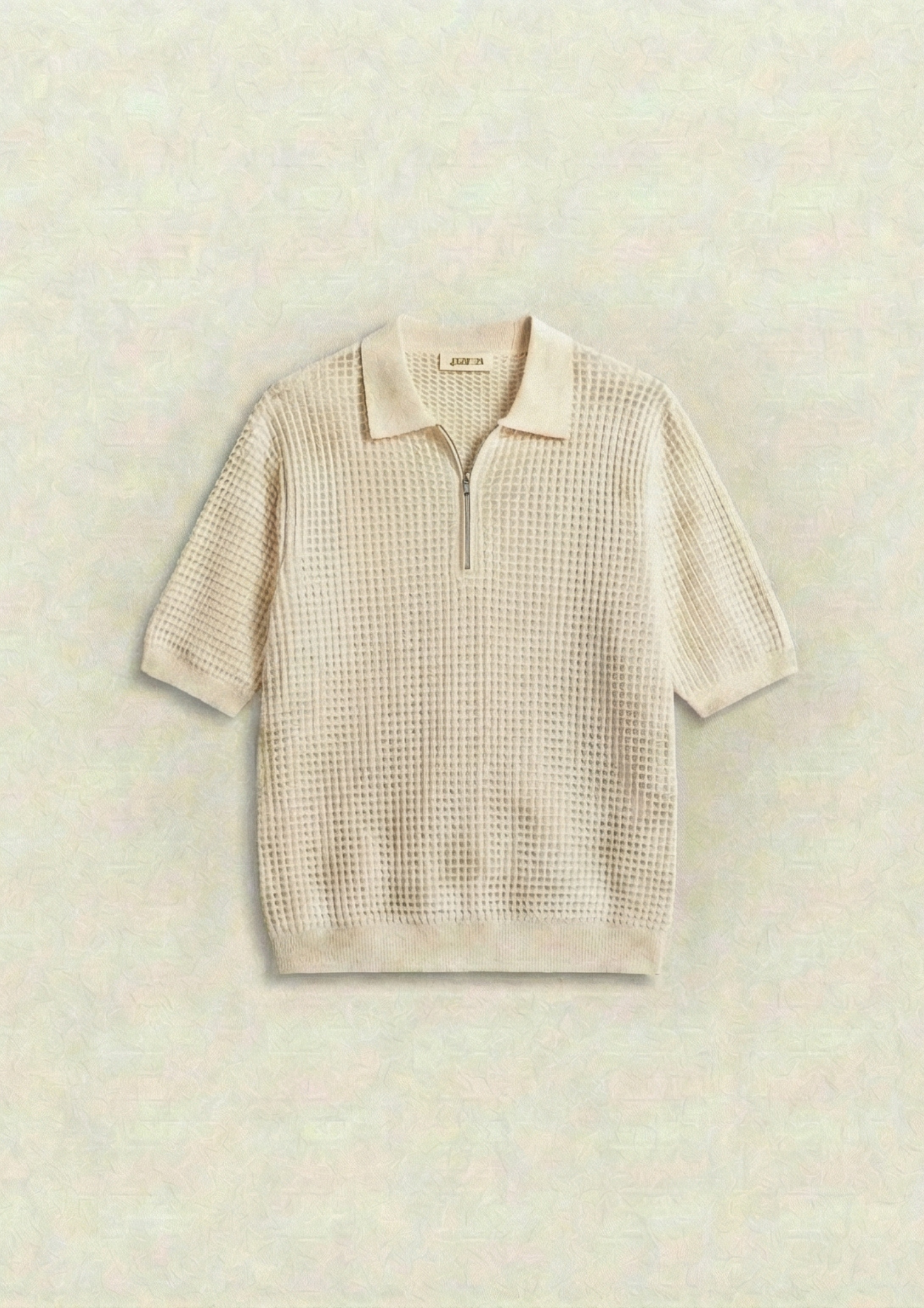 Pack of 2 – Waffle Knit Zipper Polo - (White – Cream)