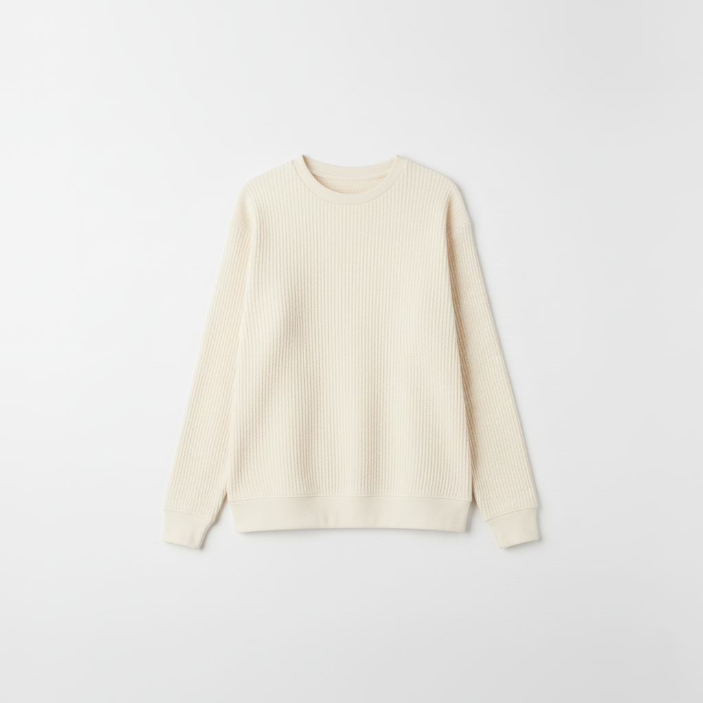 2 Pieces Waffle Knit SweatShirt ( BLACK & CREAM )