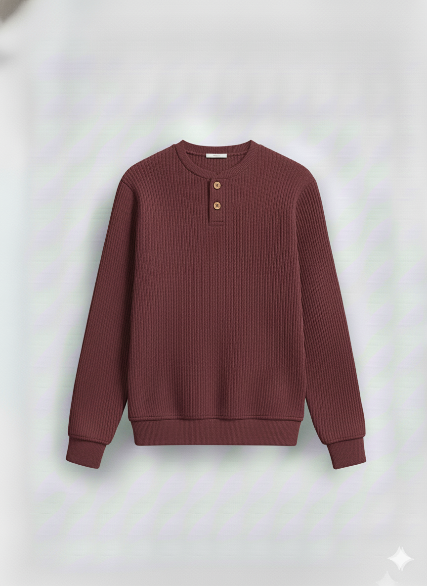 2 Pieces Waffle Knit Henley Pack ( Charcoal + Maroon )