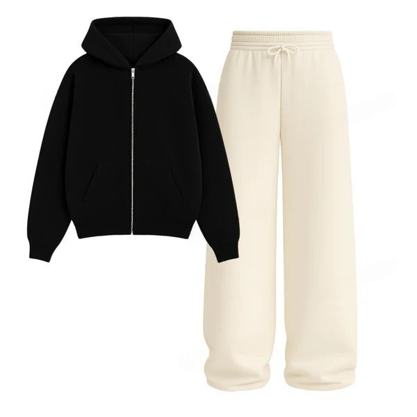 Straight Leg Trouser With Fleece Zipper Hoodie