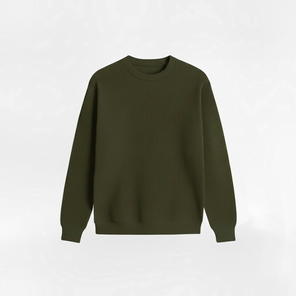 2 Pieces Waffle Knit SweatShirt ( BLACK & OLIVE GREEN )