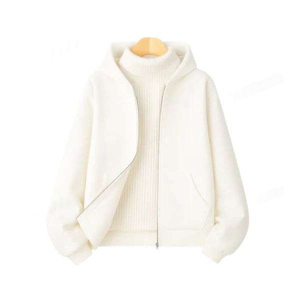 White Fleece Zipper With Highneck