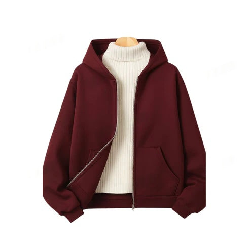 Maroon Fleece Zipper With Highneck
