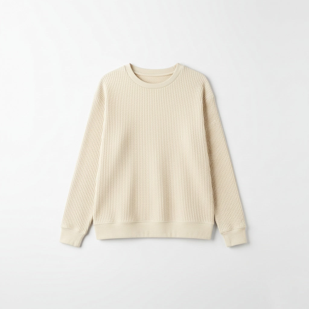 2 Pieces Waffle Knit SweatShirt ( WHITE & CREAM )