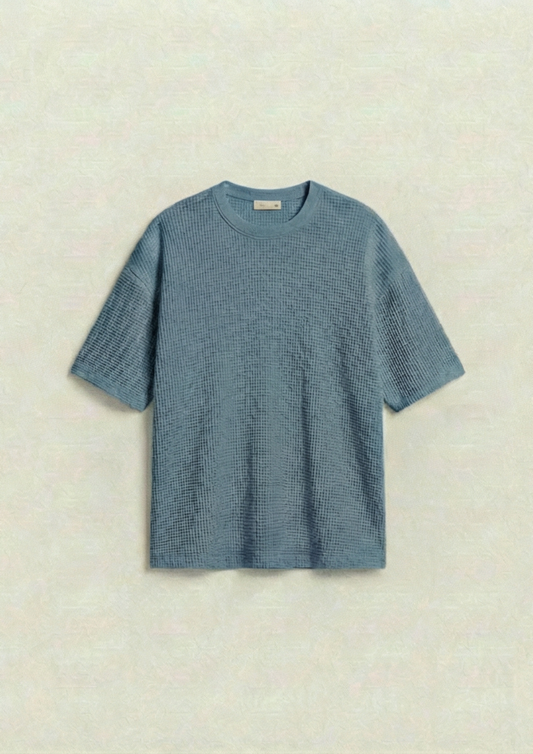 Waffle Knit Oversized Tees - Steal blue