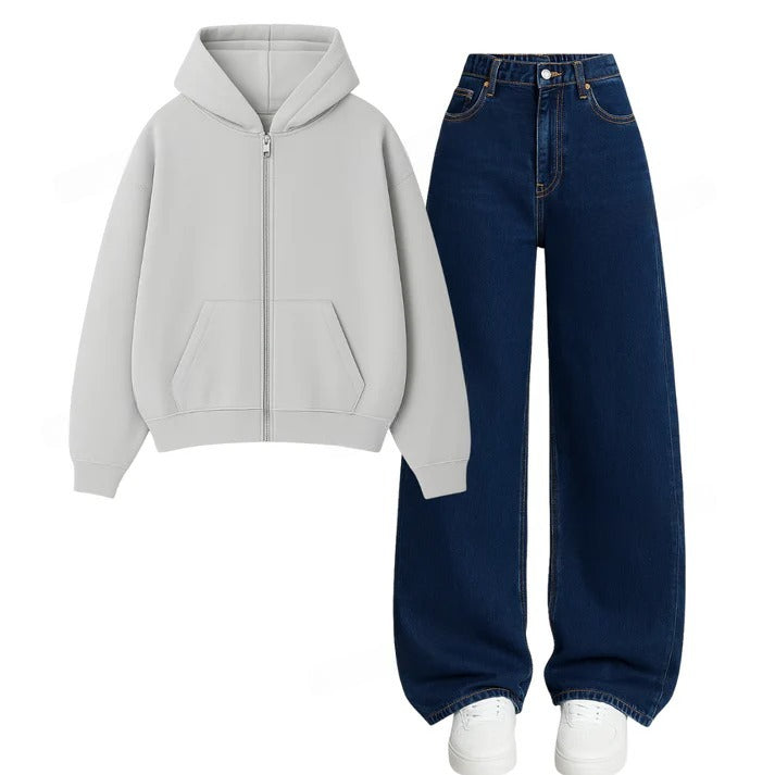 Dark Blue Wide Leg Jeans With Zipper