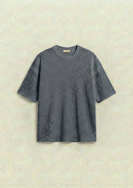 Waffle Knit Oversized Tees - Steal Gray