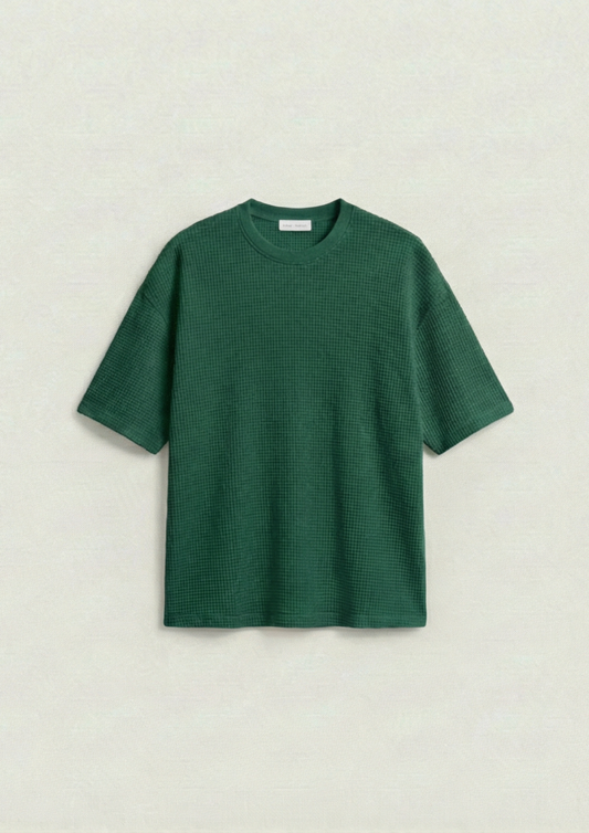 Waffle Knit Oversized Tees - Bottle Green