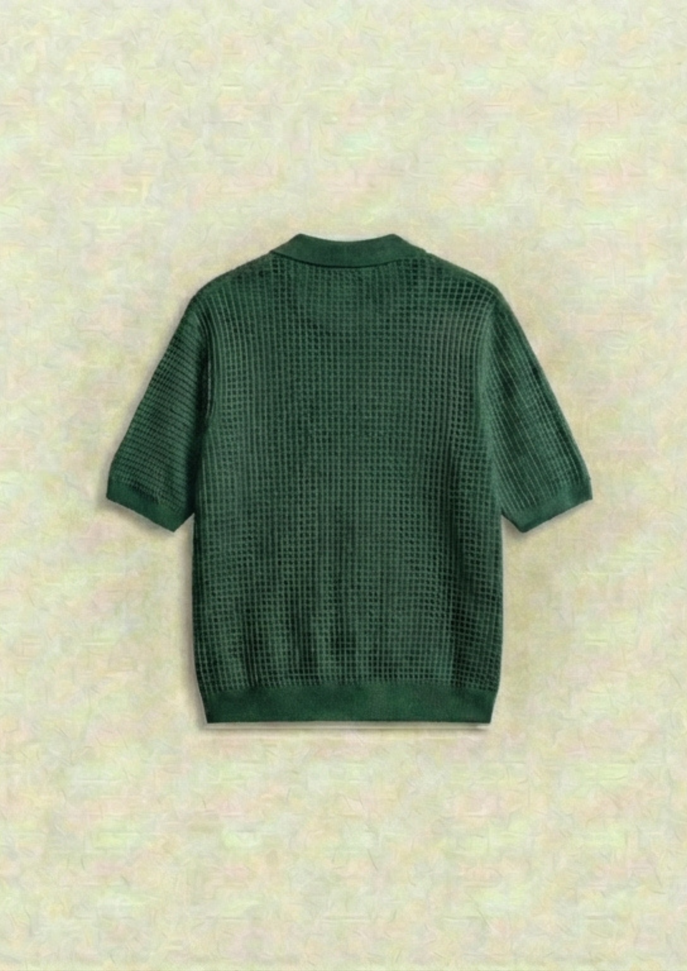 Waffle Knit Zipper Polo T-Shirt - Bottle Green