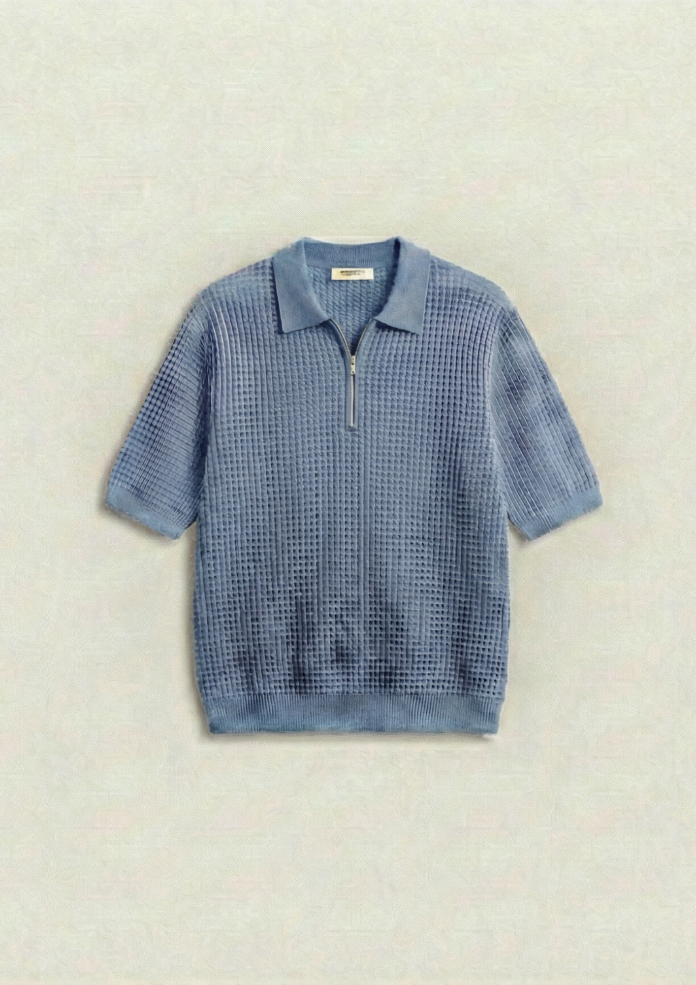 Pack of 2 – Waffle Knit Zipper Polo - (Navy Blue – Light Blue)