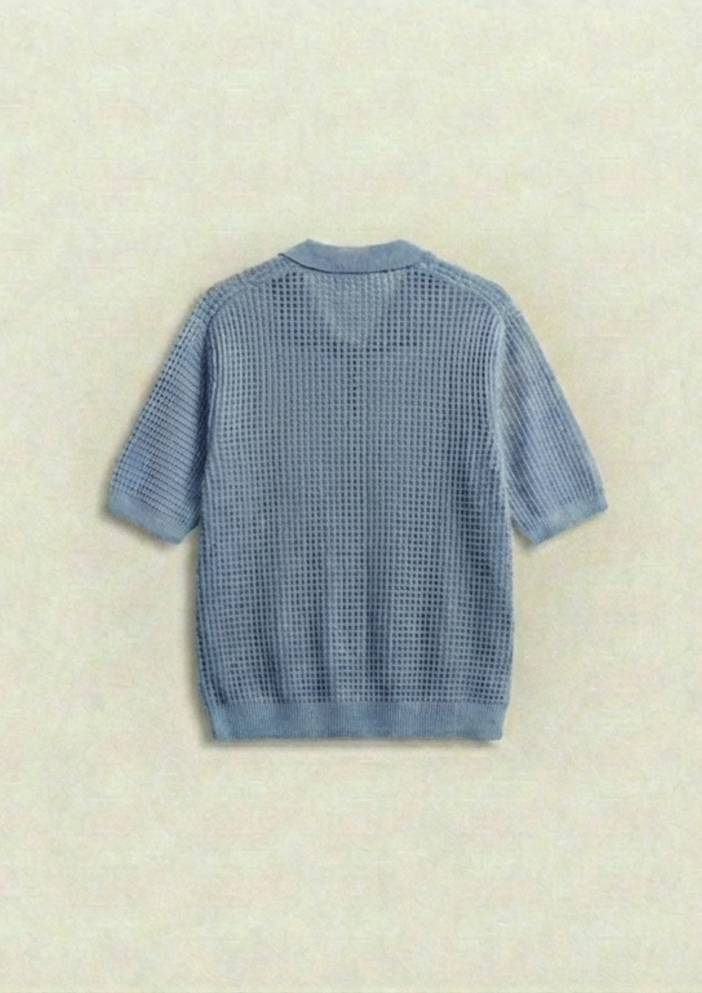 Waffle Knit Zipper Polo T-Shirt - Light Blue