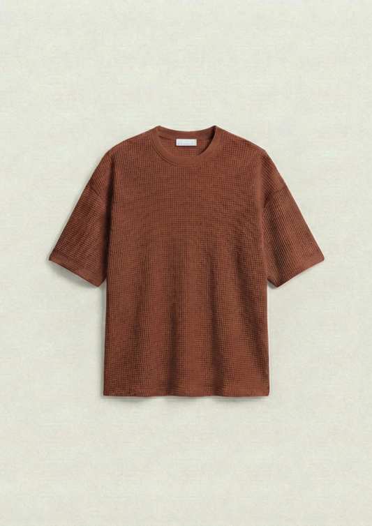 Waffle Knit Oversized Tees - Rust