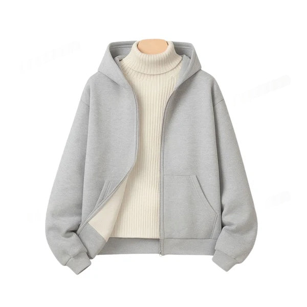 Light Grey Fleece Zipper With Highneck