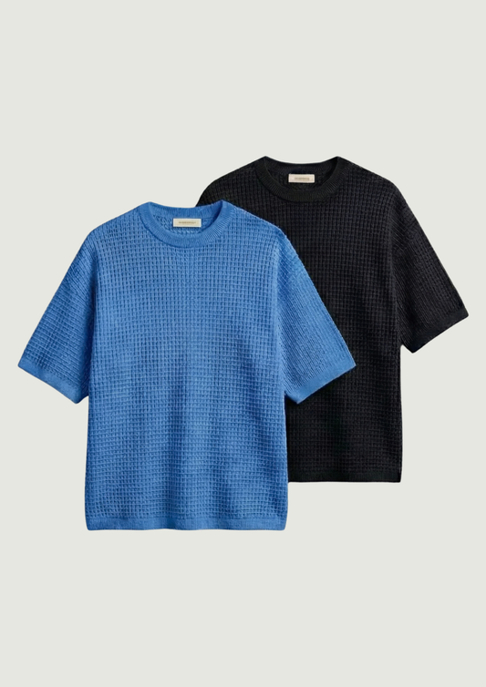 Pack of 2 – Waffle Knit Oversized Tees - (Dodger Blue – Black)