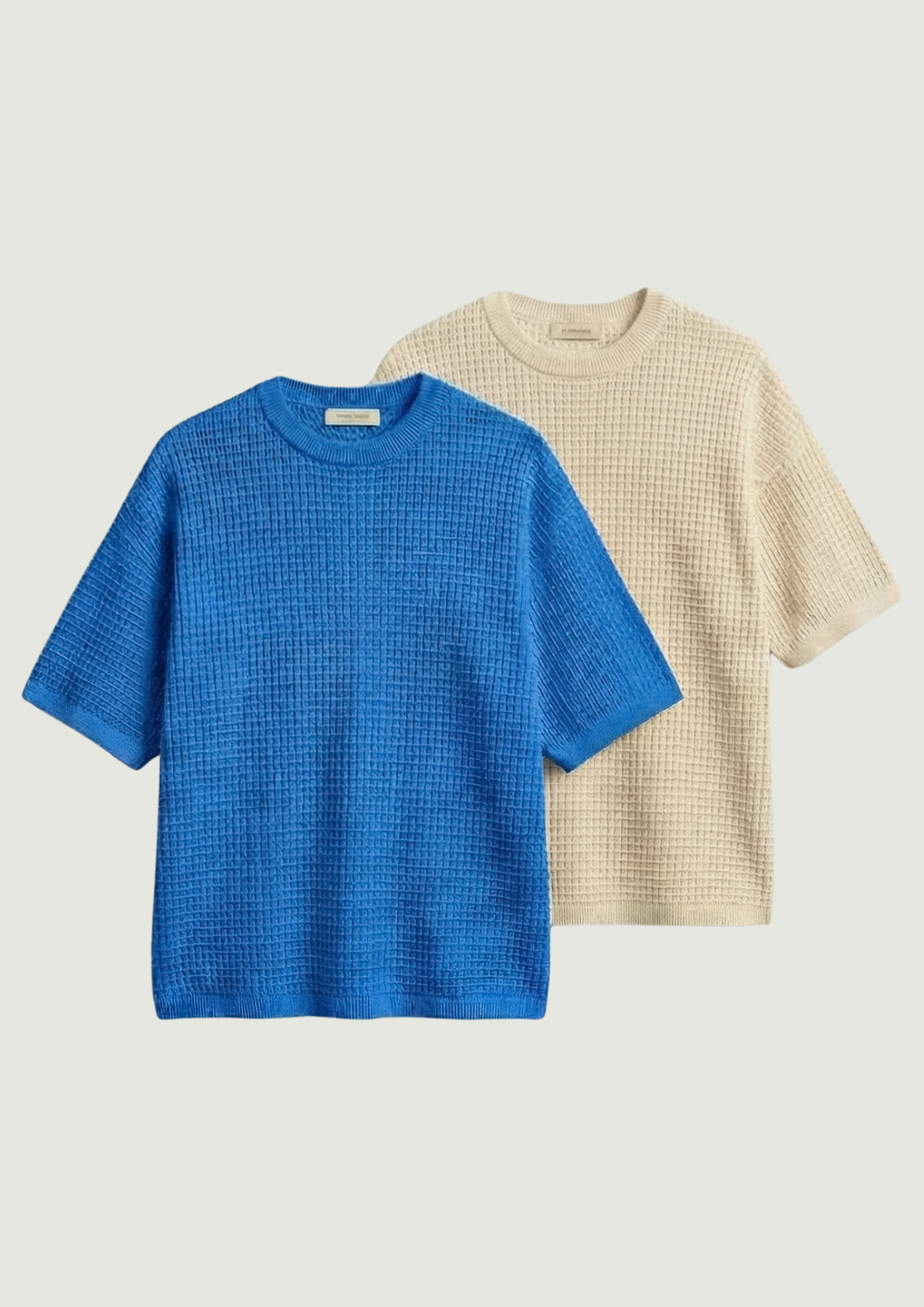 Pack of 2 – Waffle Knit Oversized Tees - (Dodger Blue – Cream)