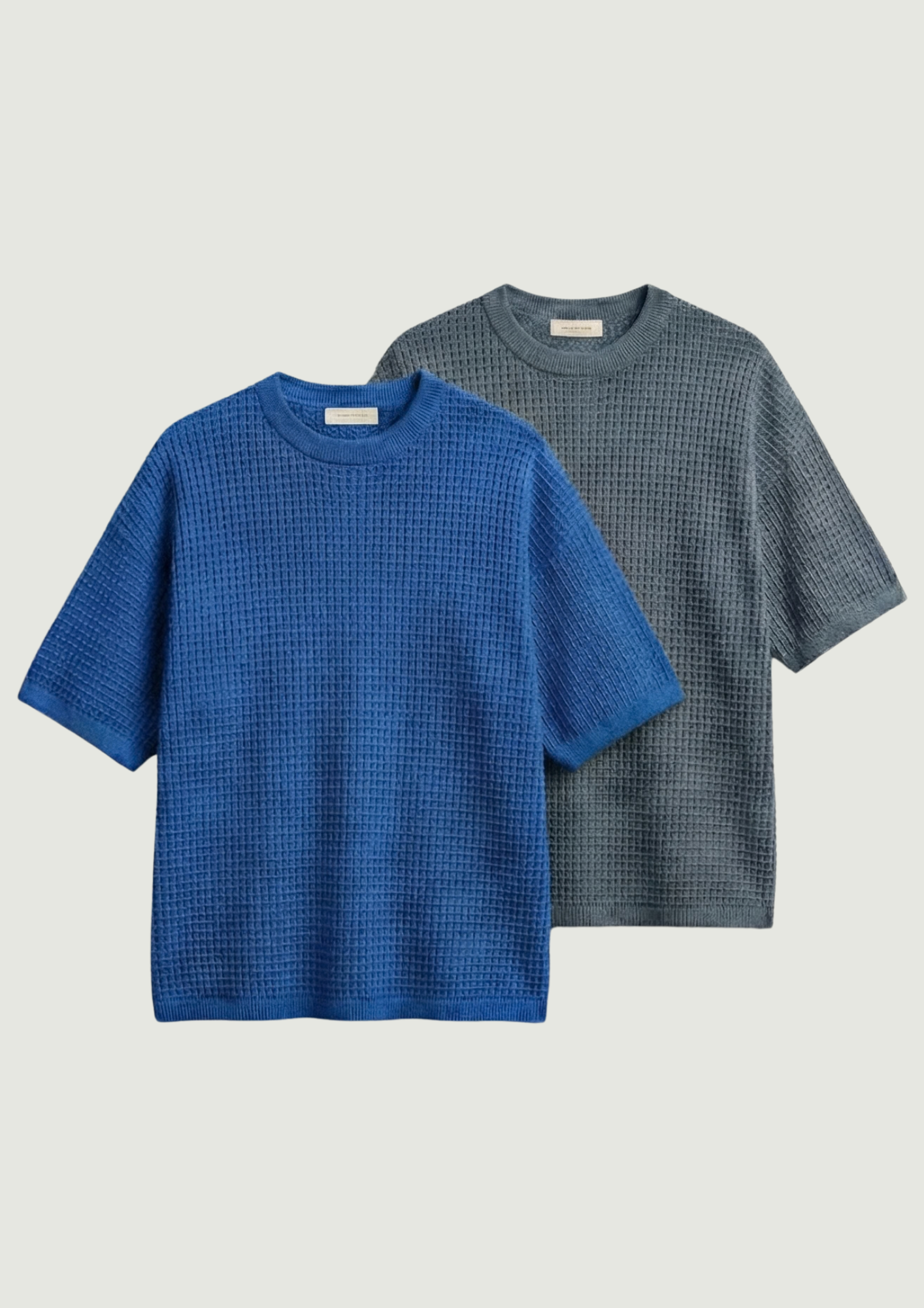Pack of 2 – Waffle Knit Oversized Tees - (Dodger Blue – Steel Gray)