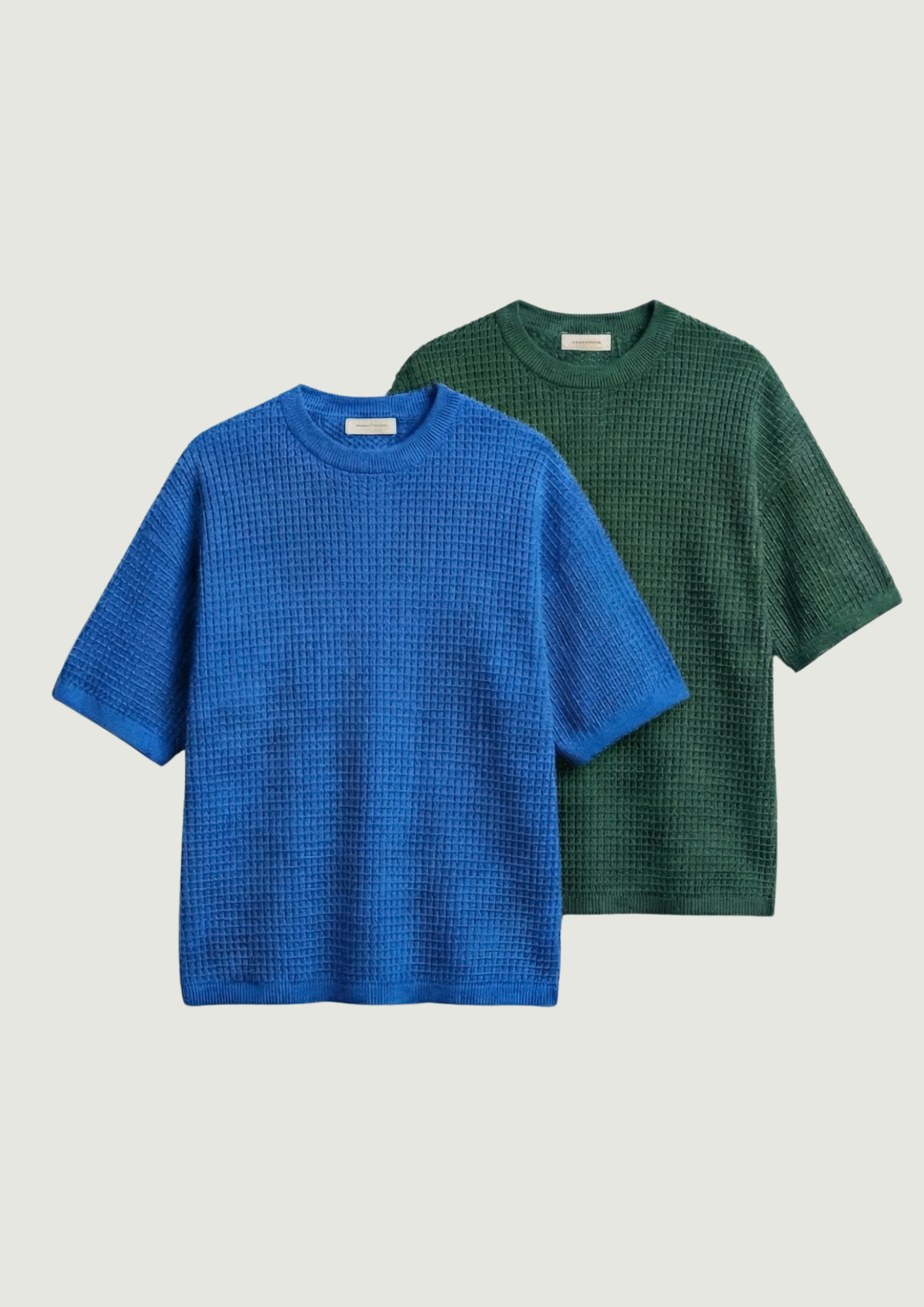 Pack of 2 – Waffle Knit Oversized Tees - (Dodger Blue – Bottle Green)