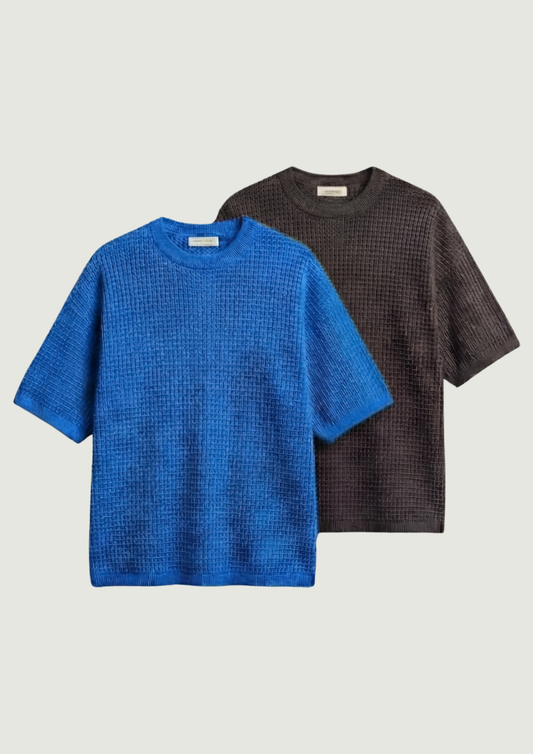 Pack of 2 – Waffle Knit Oversized Tees - (Dodger Blue – Charcoal)