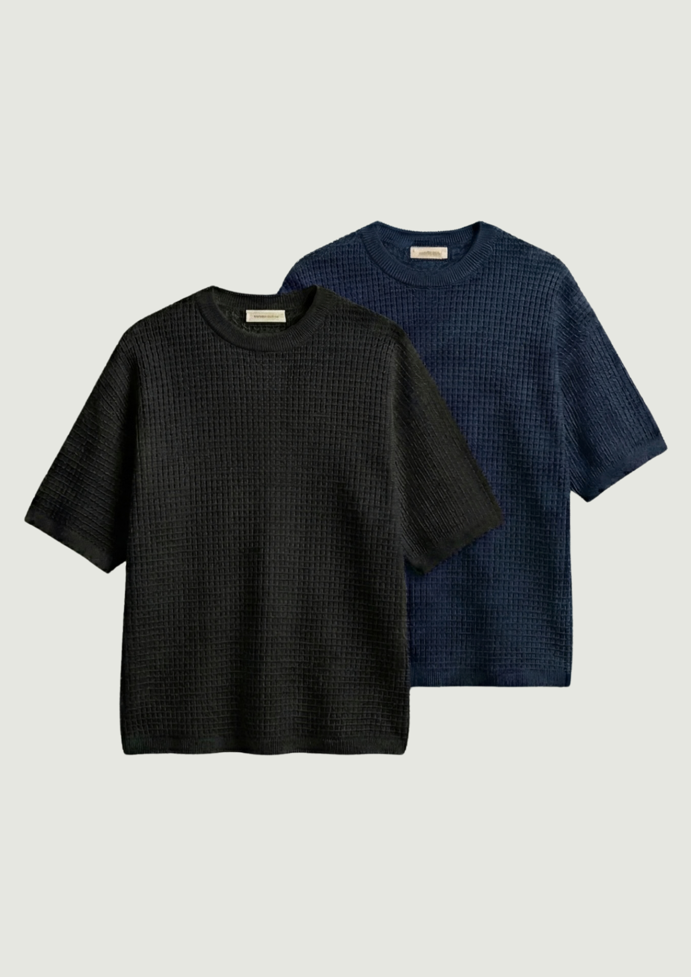 Pack of 2 – Waffle Knit Oversized Tees - (Black – Navy Blue)