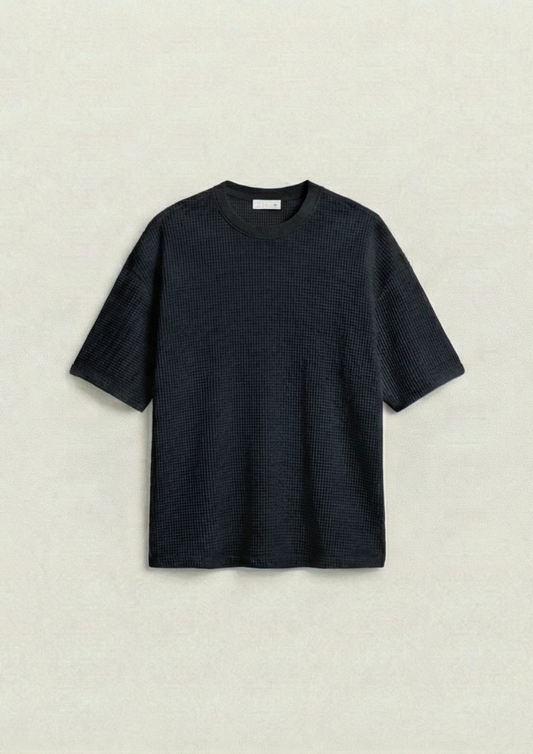 Waffle Knit Oversized Tees - Black