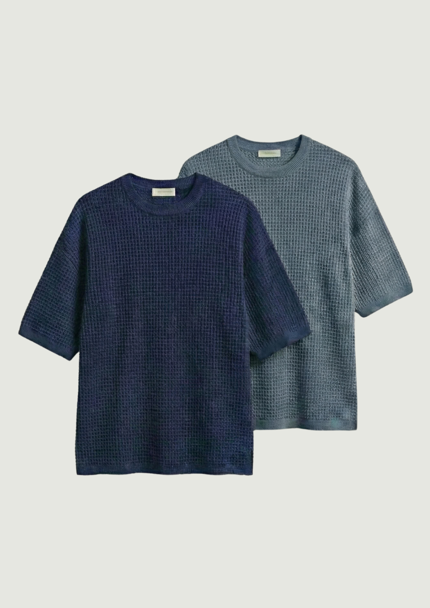 Pack of 2 – Waffle Knit Oversized Tees - (Navy Blue – Steel Blue)