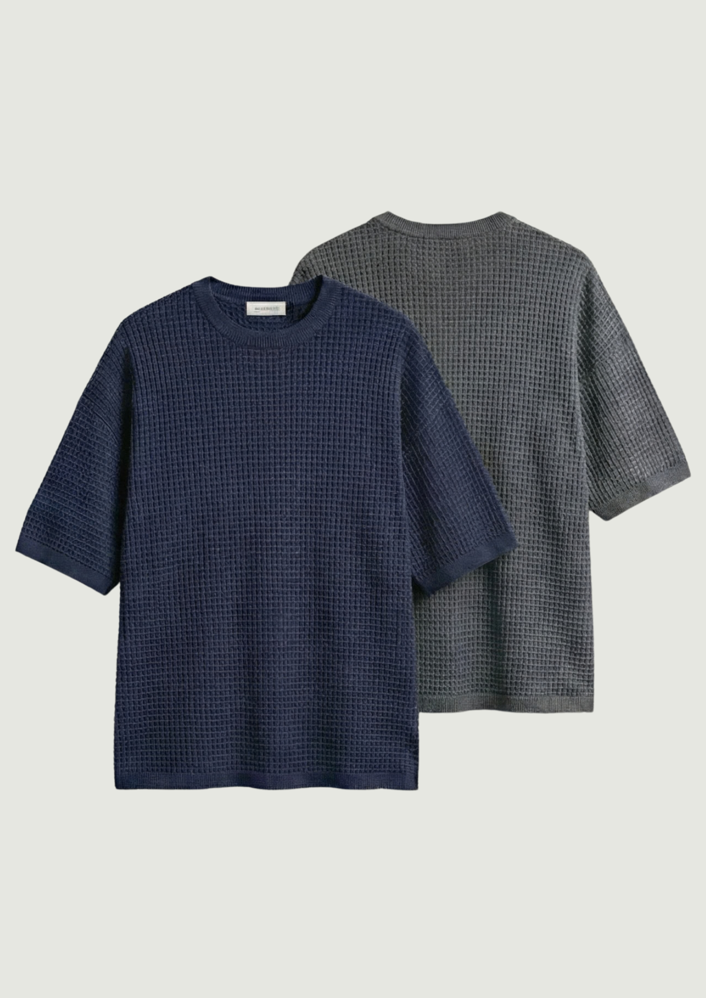 Pack of 2 – Waffle Knit Oversized Tees - (Navy Blue – Charcoal)