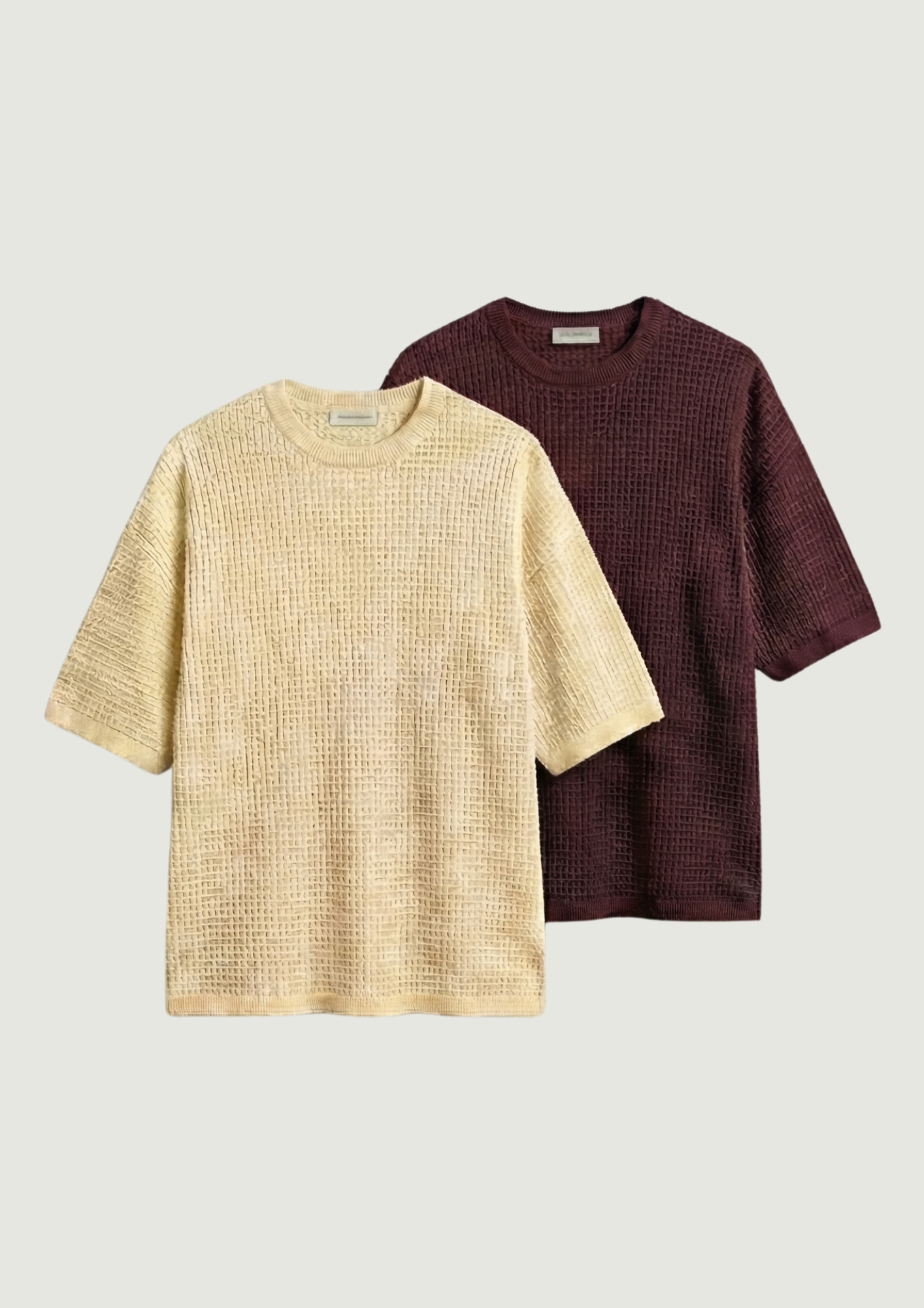 Pack of 2 – Waffle Knit Oversized Tees - (Cream – Maroon)