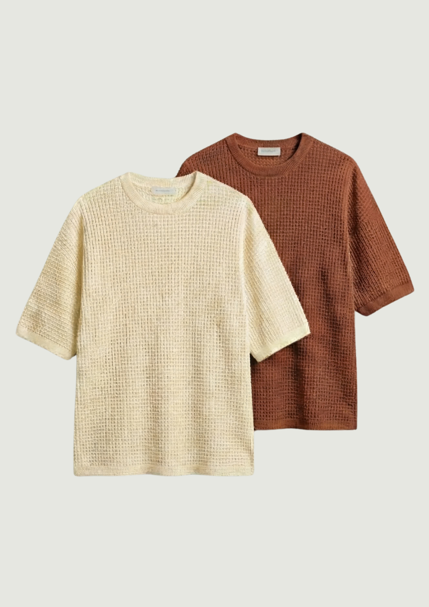 Pack of 2 – Waffle Knit Oversized Tees - (Cream – Rust)
