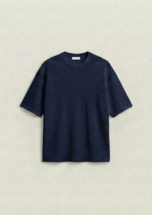 Waffle Knit Oversized Tees - Navy Blue