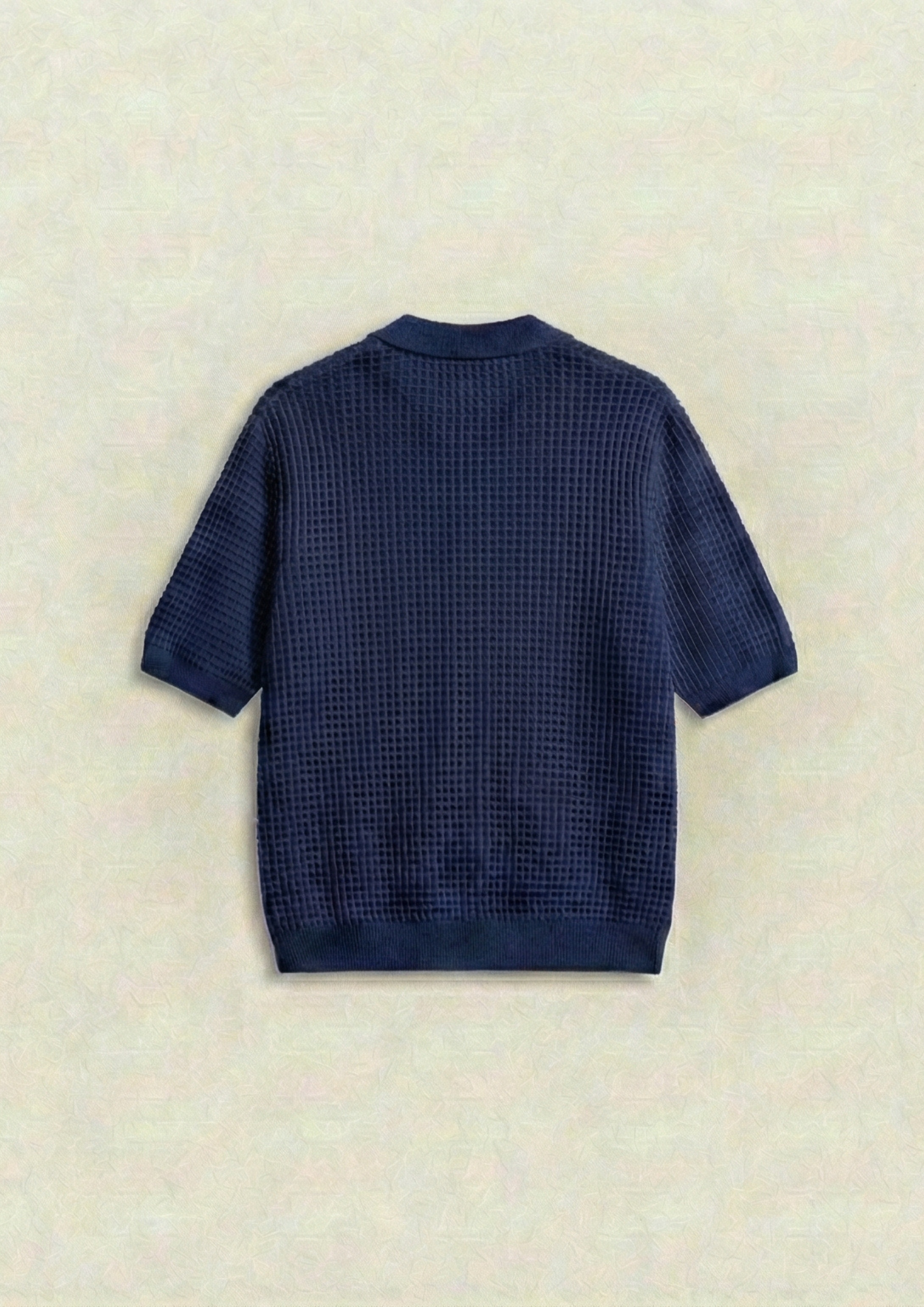 Waffle Knit Zipper Polo T-Shirt - Navy Blue