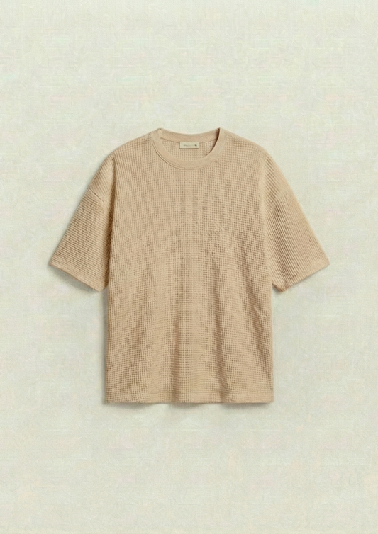 Waffle Knit Oversized Tees - Cream