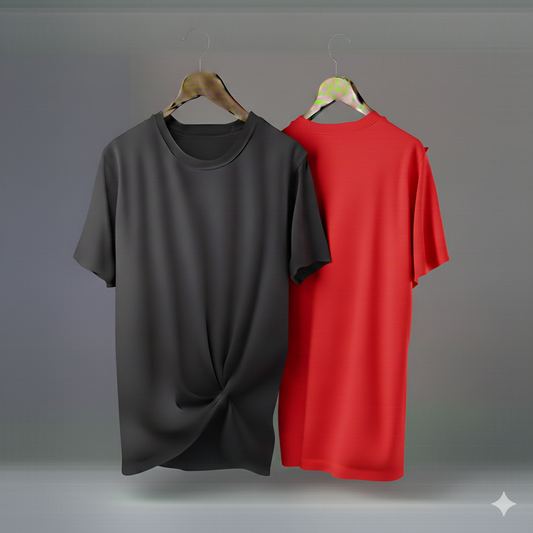 Drop Shoulder Pack of Two (Dark Gray & Red)