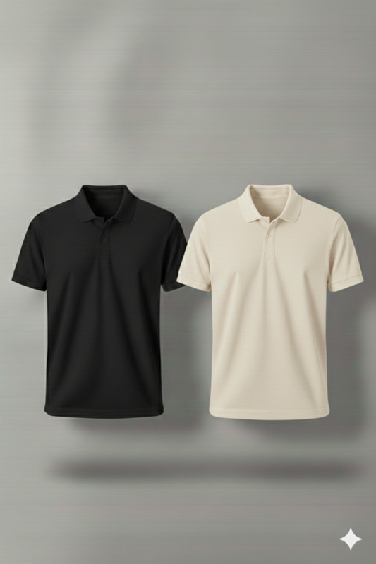 Polo Shirt Pack of Two (BLACK AND CREAM)