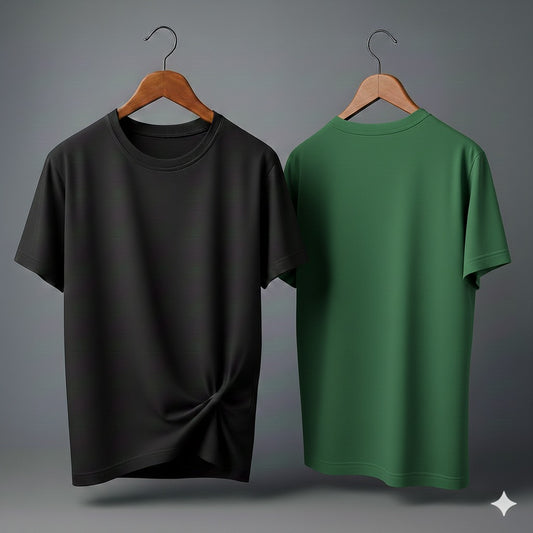 Drop Shoulder Pack of Two (Black & Bottle Green)