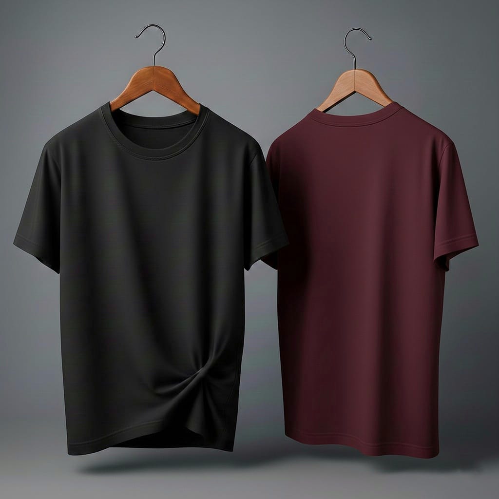 Drop Shoulder Pack of Two (Black & Maroon)