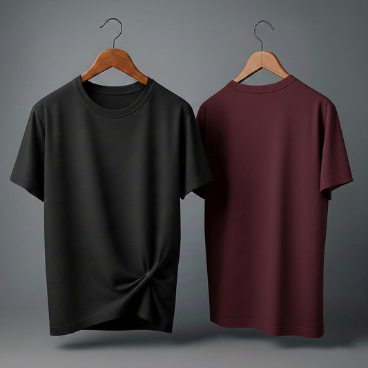 Drop Shoulder Pack of Two (Black & Maroon)