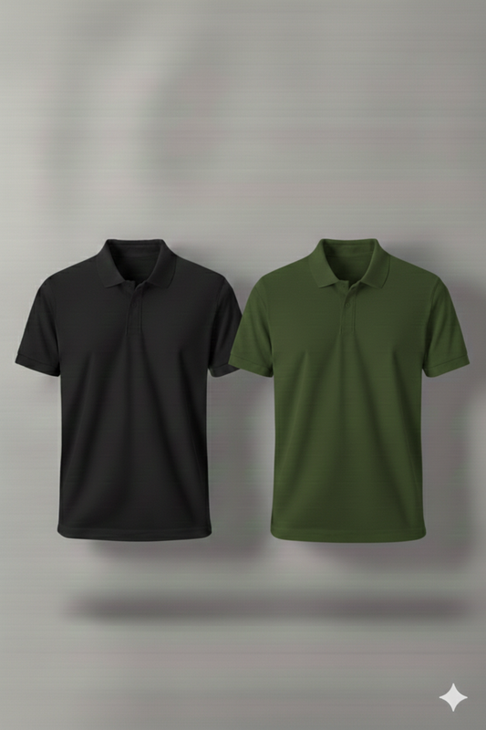 Polo Shirt Pack of Two (BLACK AND OLIVE GREEN)