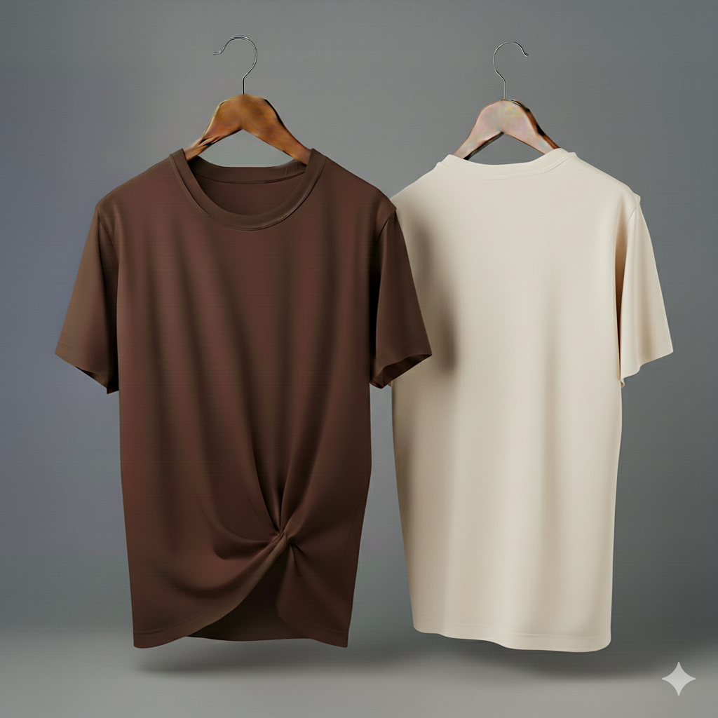 Drop Shoulder Pack of Two (Brown & Cream)
