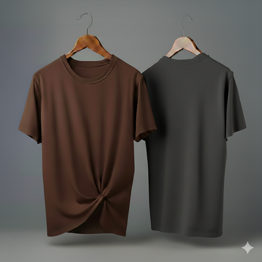 Drop Shoulder Pack of Two (Brown & Dark Gray)