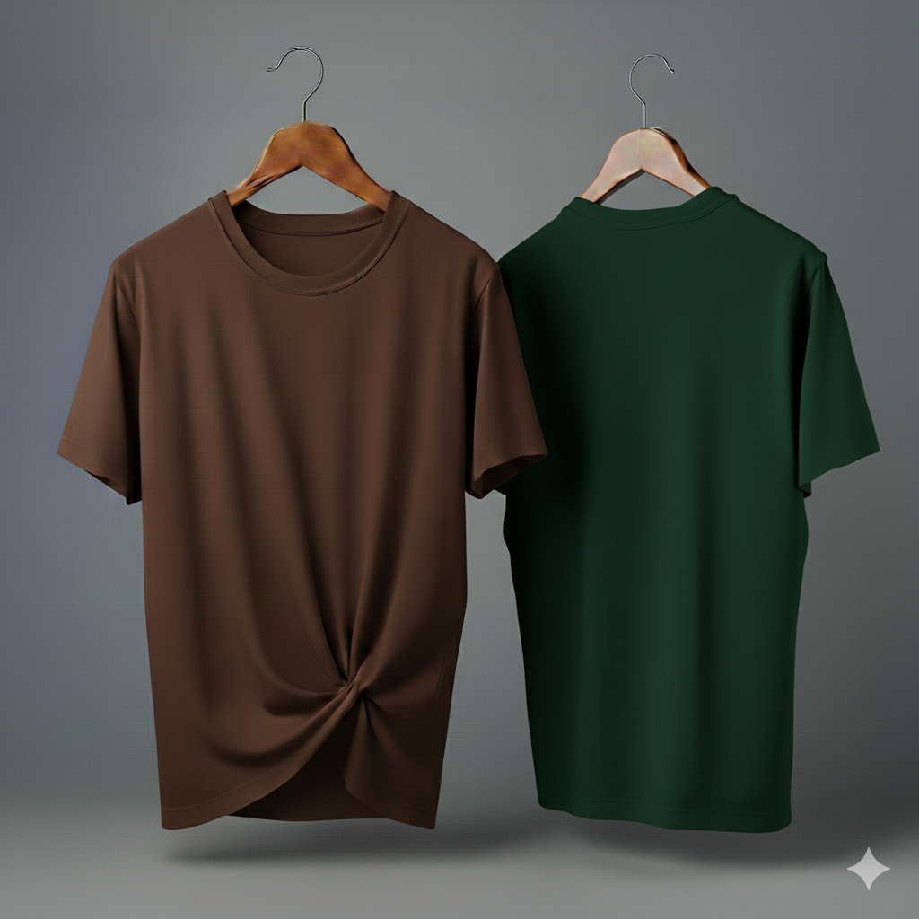 Drop Shoulder Pack of Two (Brown & Bottle Green)