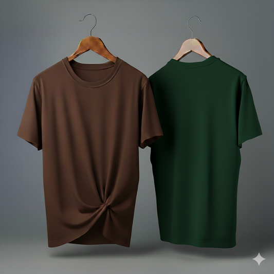 Drop Shoulder Pack of Two (Brown & Bottle Green)