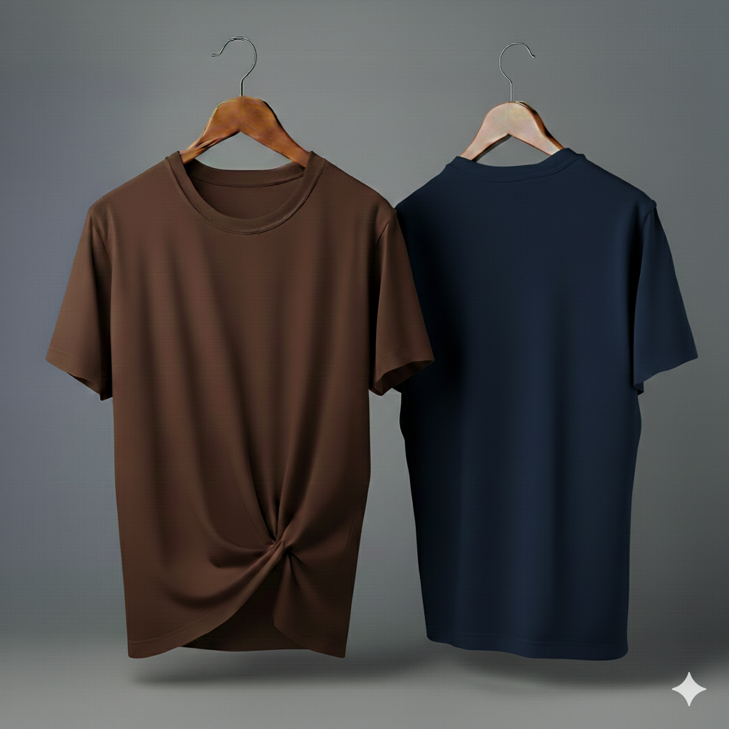 Drop Shoulder Pack of Two (Brown & Navy Blue)