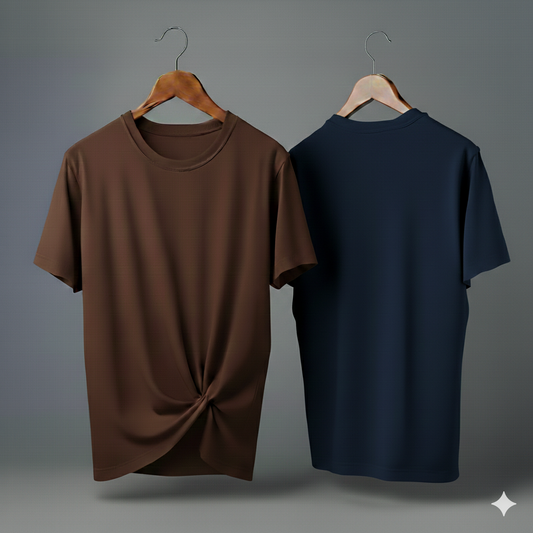 Drop Shoulder Pack of Two (Brown & Navy Blue)