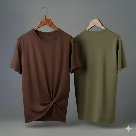 Drop Shoulder Pack of Two (Brown & Olive Green)