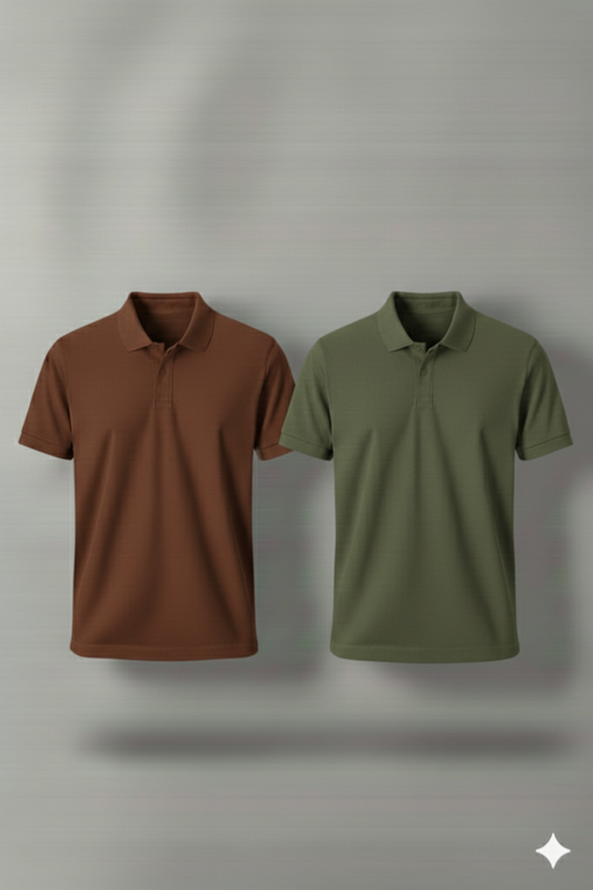Polo Shirt Pack of Two (BROWN AND OLIVE GREEN)