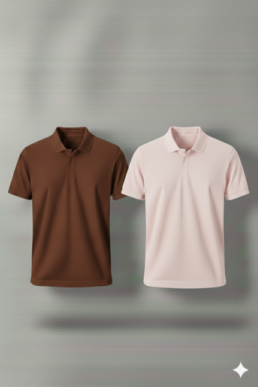 Polo Shirt Pack of Two (BROWN AND PINK)