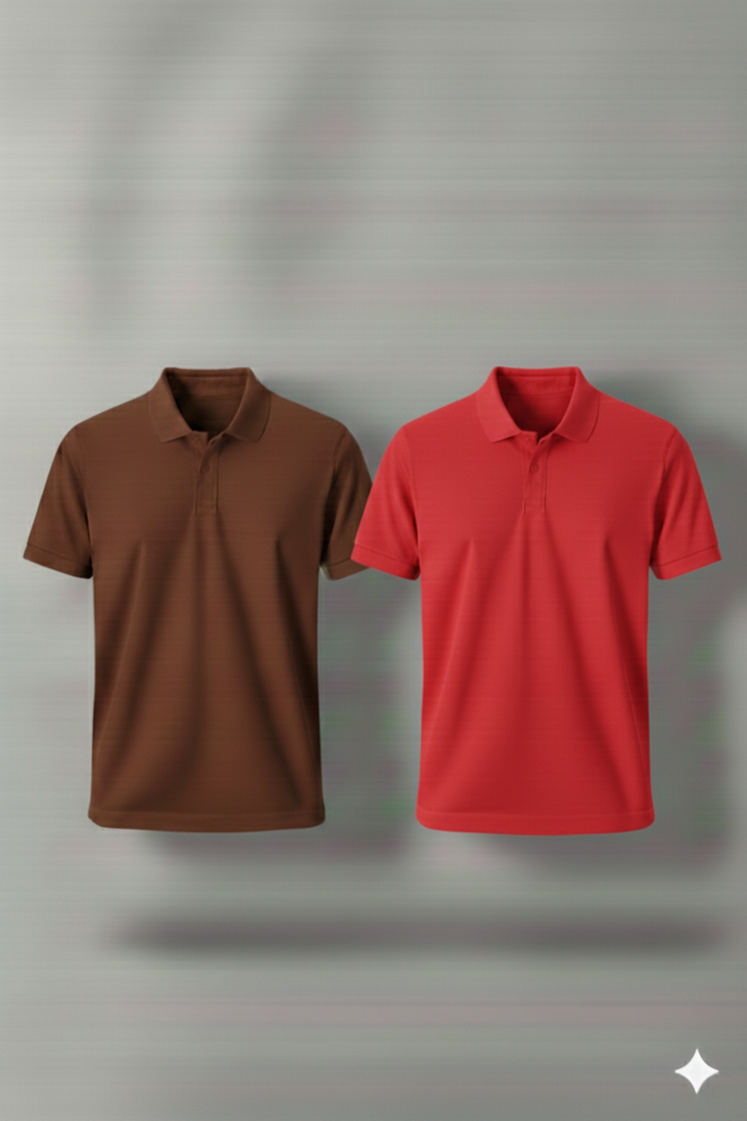 Polo Shirt Pack of Two (BROWN AND RED)